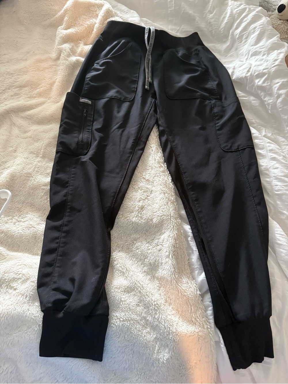 Landau Black Womans Utility Jogger Pants with Cargo Pockets Scrubs